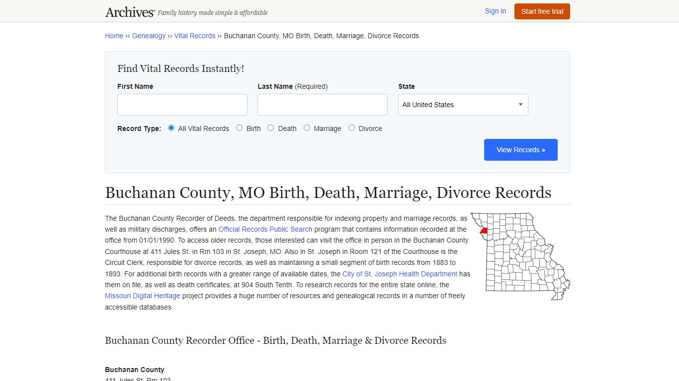 Buchanan County, MO Birth, Death, Marriage, Divorce Records - Archives.com