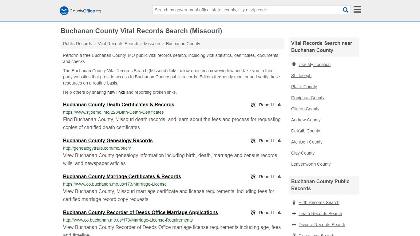 Vital Records Search - Buchanan County, MO (Birth, Death, Marriage ...
